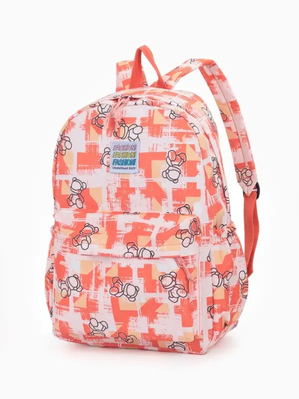 Рюкзак школьный на молнии, с карманами, с принтом, размер 28.5&times;12&times;41 см, оранжевый