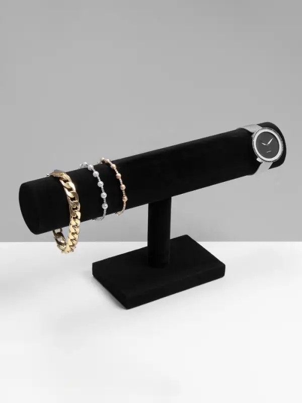 Подставка для часов, браслетов QF, флок, 30&times;7.5&times;15.5 см ( &plusmn; 2 см), d=5 см, чёрная