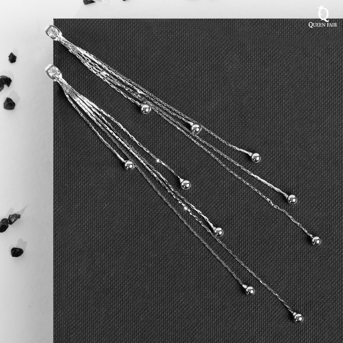Серьги висячие со стразами «Селебрити» нити с бусинами, цвет белый в серебре, 12,5 см Серьги висячие со стразами «Селебрити» нити с бусинами, цвет белый в серебре, 12,5 см