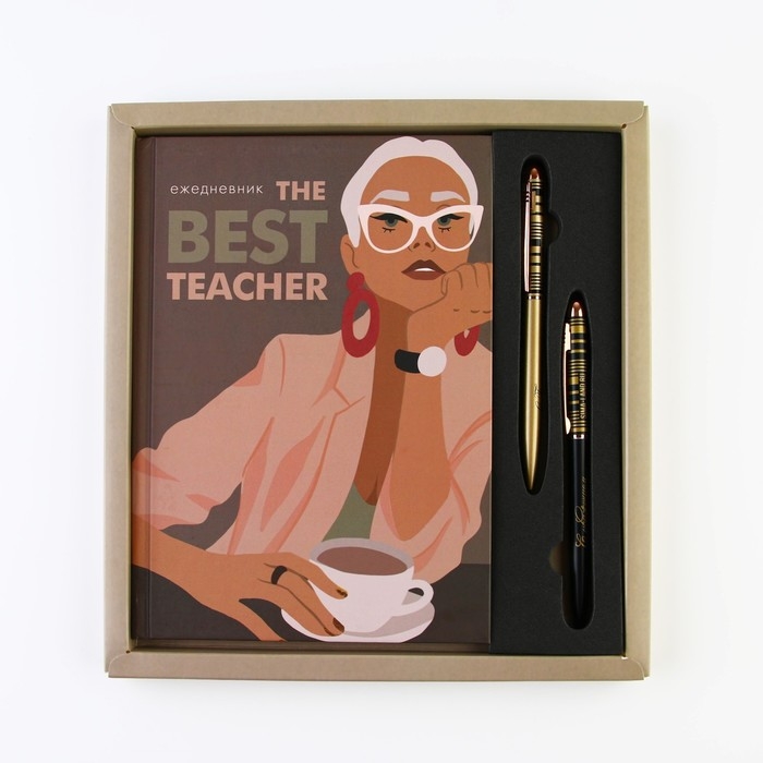 Подарочный набор «The BEST TEACHER»: ежедневник А5, 80 листов и 2 шт ручки (шариковые, 1 мм, синяя,красная паста) Подарочный набор «The BEST TEACHER»: ежедневник А5, 80 листов и 2 шт ручки (шариковые, 1 мм, синяя,красная паста)