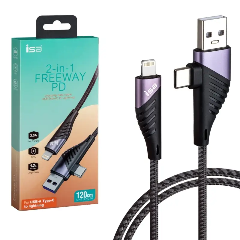 Кабель 2 в 1 USB/Type-C на Lightning 3А PD Freeway 1.2м U95 ISA