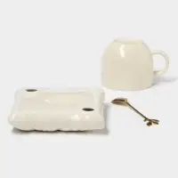 Чайная пара &laquo;Зефирка&raquo;, 3 предмета: чашка 250 мл, блюдце d=13.7 см, ложка, керамика, бежевая