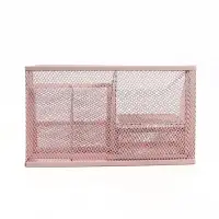 Подставка для канцелярских мелочей 7 отделений, сетка металл, розовая
