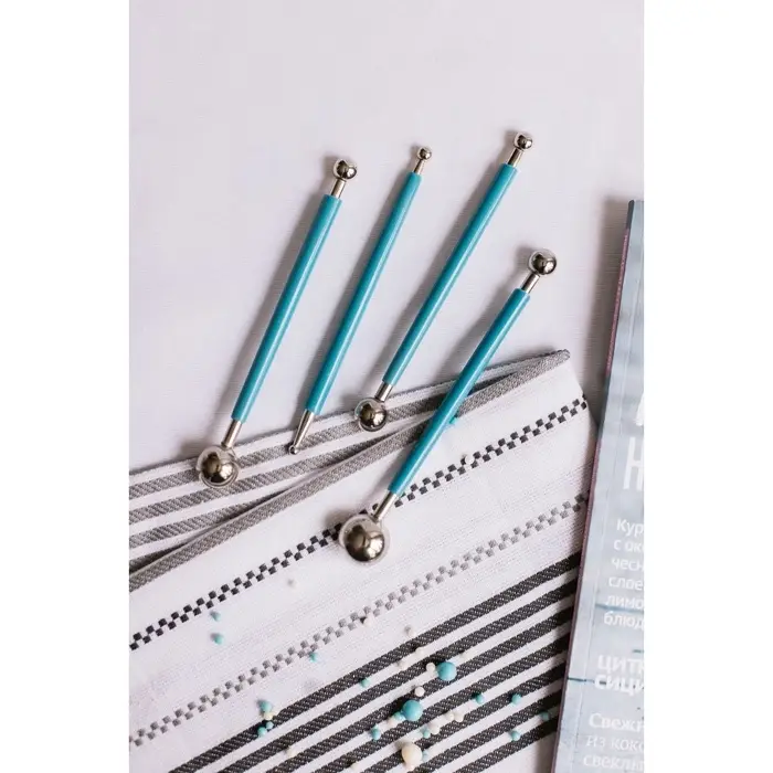 Стеки для моделирования кондитерских украшений KONFINETTA, набор 4 шт., диаметры шариков 0.4 см, 0.6 см, 0.8 см, 1 см, 1.1 см, 1.3 см, 1.6 см, 2 см