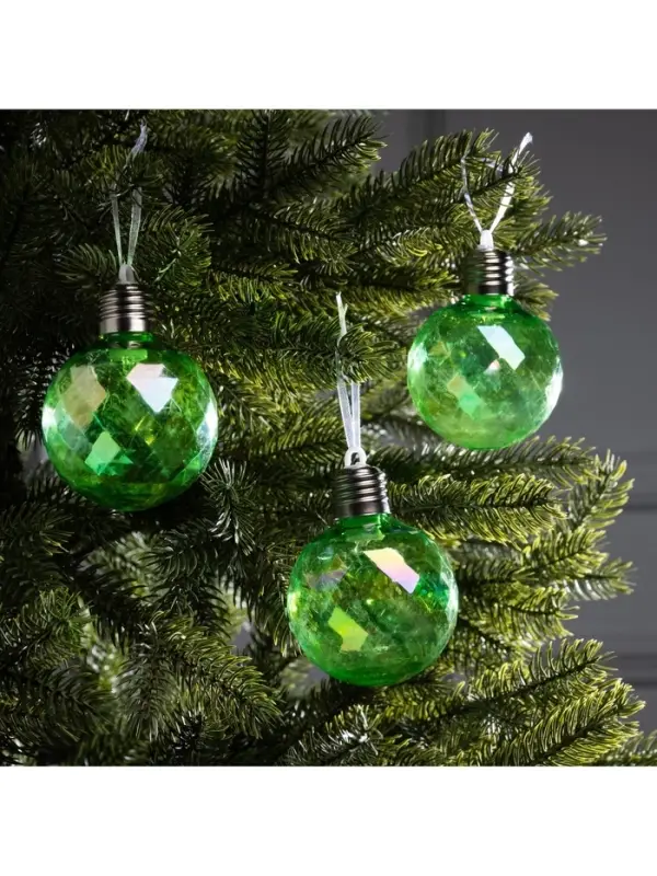 Набор ёлочных шаров &laquo;Акценты зелёного&raquo;, 3 шт., d=7 см, 3 LED, от батареек AG13&times;9, свечение тёплое белое