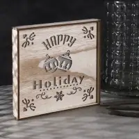 Светодиодная фигура &laquo;Счастливые каникулы&raquo; 22&times;22&times;4 см, дерево, от батареек АААх2, свечение тёплое белое