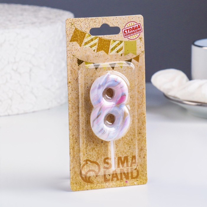 Свеча в торт  Свеча в торт "Белый мрамор", цифра "8", 5,5 см