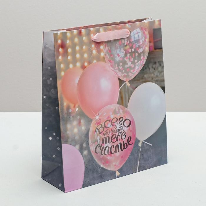 Пакет подарочный ламинированный вертикальный, упаковка, &laquo;Счастья тебе!&raquo;, ML 23 х 27 х 11,5 см