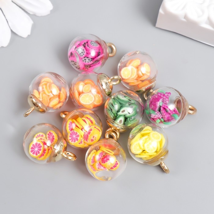Подвеска для творчества стекло, пластик Подвеска для творчества стекло, пластик "Фрукты в шаре" набор 10 шт 2х1,8 см
