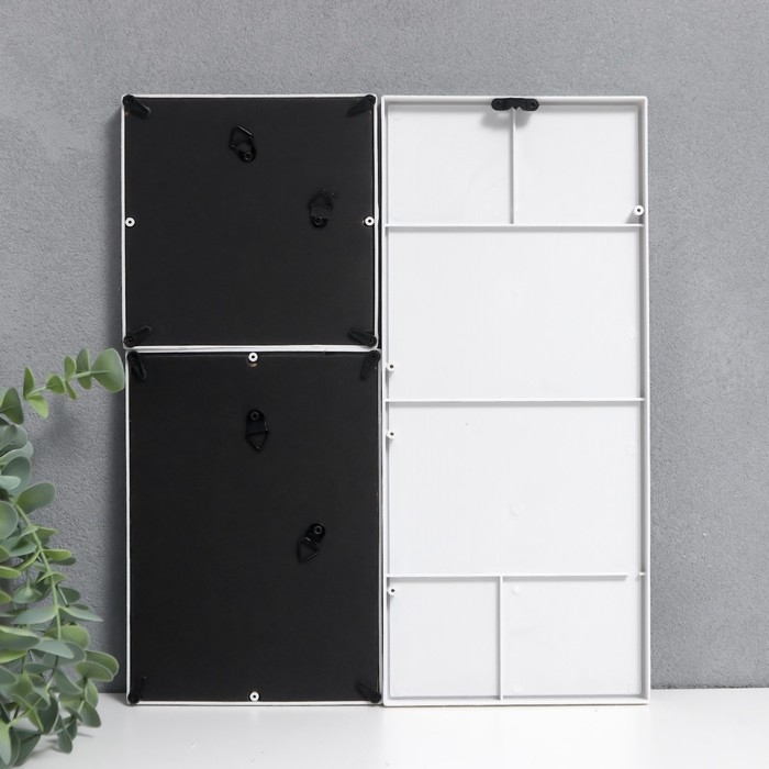 Фоторамка на 2 фото 10х10, 10х15 см+зеркало  Фоторамка на 2 фото 10х10, 10х15 см+зеркало "Улыбка" белая набор 3 шт 31х27 см