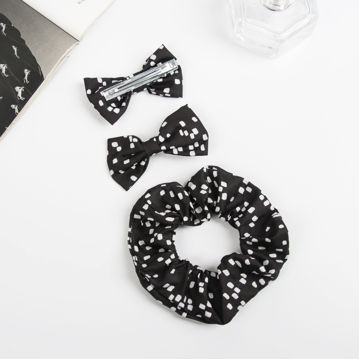 Набор для волос Набор для волос "Фелиция" (резинка 7 см, 2 зажима 6,5 см) элегия, чёрно-белый