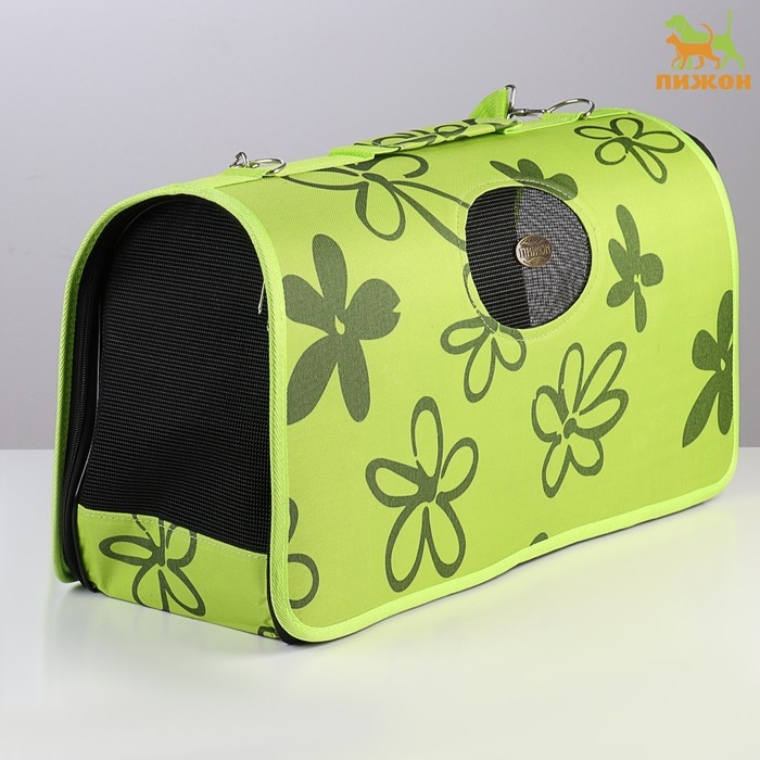 Сумка - переноска для животных  Сумка - переноска для животных "Цветы", зелёная, размер L, 53 х 21 х 29 см