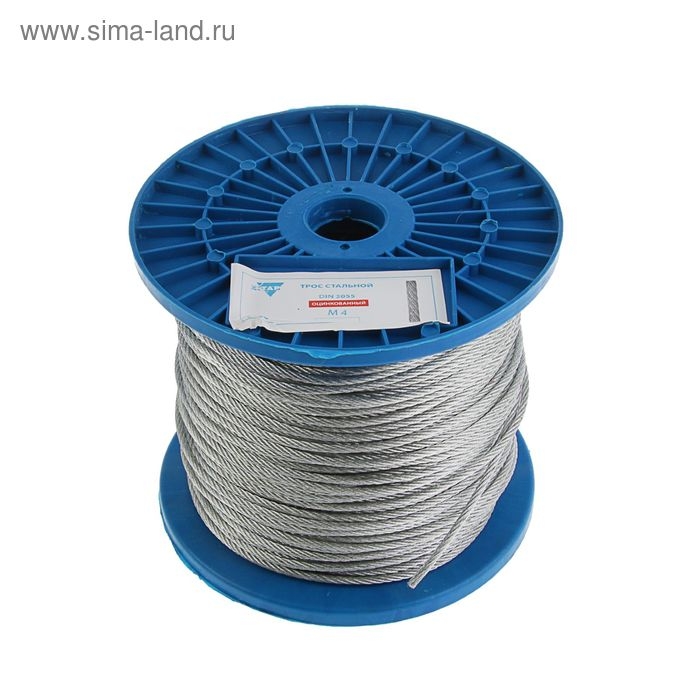 Трос для растяжки, DIN 3055, без оплетки, d=4 мм, оцинкованный, в катушке 200 м Трос для растяжки, DIN 3055, без оплетки, d=4 мм, оцинкованный, в катушке 200 м