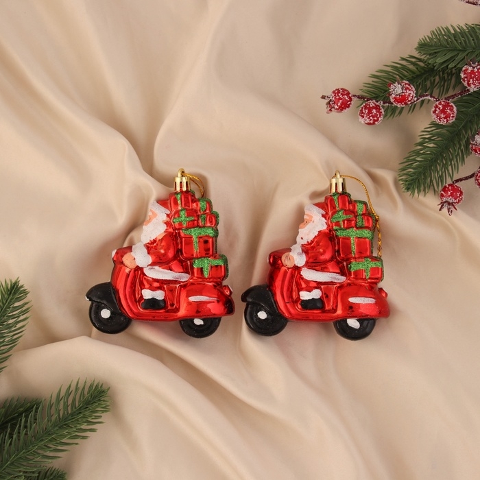 Украшение ёлочное Украшение ёлочное "Дед Мороз на мотике" (набор 2 шт) 10х9,5 см, красный