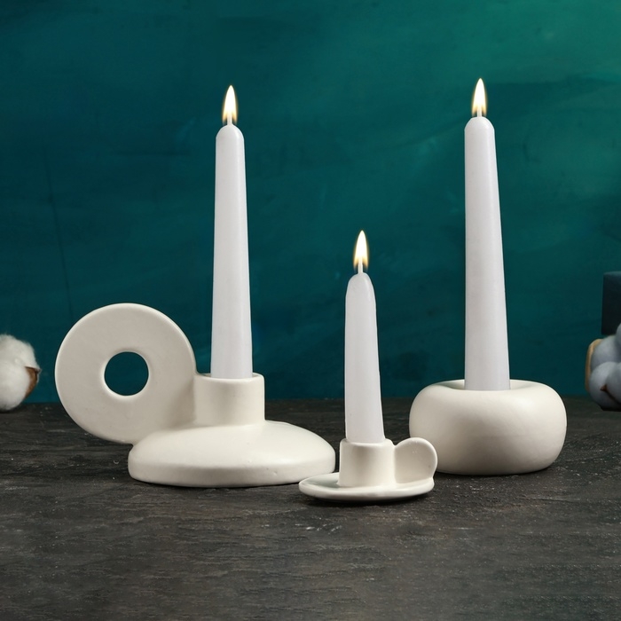 Набор подсвечников Набор подсвечников "Лео, Саймон, Эдвард" белый глянец, 3шт/8х10см/3х6см/4х7см