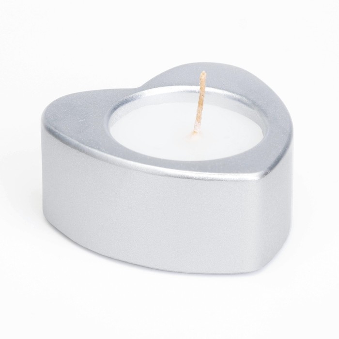 Свеча  Свеча "Сердце малое. Мрамор" в подсвечнике из гипса, 7х3см,серебро