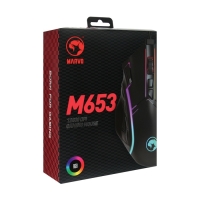 Мышь Marvo M653, игровая, проводная, оптическая, RGB, 12800 dpi, USB, 1.6 м, чёрная