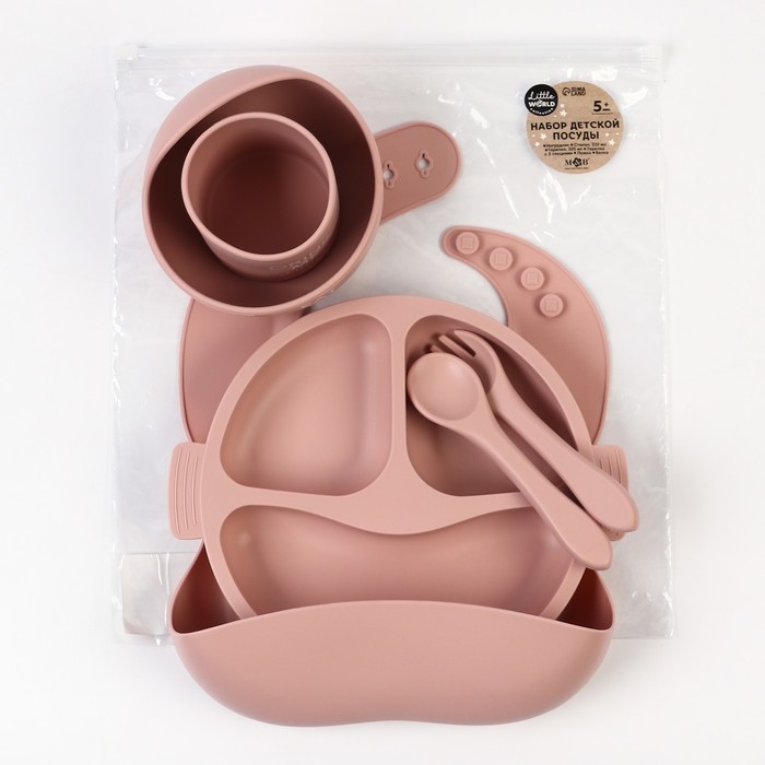 Набор для кормления: нагрудник, тарелка 2шт, стакан, приборы, M&B, пыльная роза Набор для кормления: нагрудник, тарелка 2шт, стакан, приборы, M&B, пыльная роза