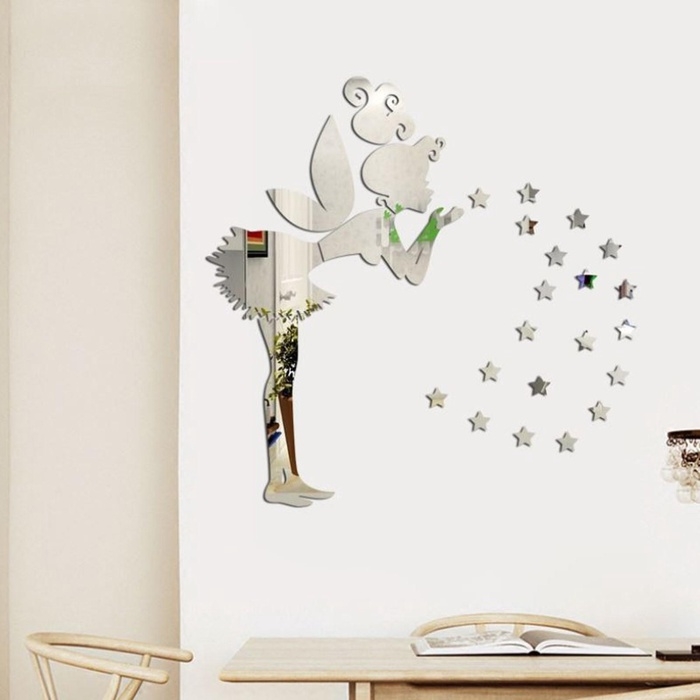 Наклейки интерьерные Наклейки интерьерные "Феечка", зеркальные, декор на стену, панно 32х15 см