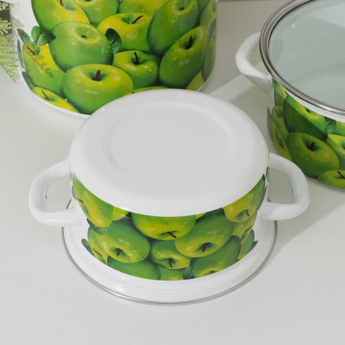 Набор кастрюль «Поздние яблоки», 3 предмета: 1,5 л, 2,3 л, 5 л, стеклянные крышки, индукция Набор кастрюль «Поздние яблоки», 3 предмета: 1,5 л, 2,3 л, 5 л, стеклянные крышки, индукция