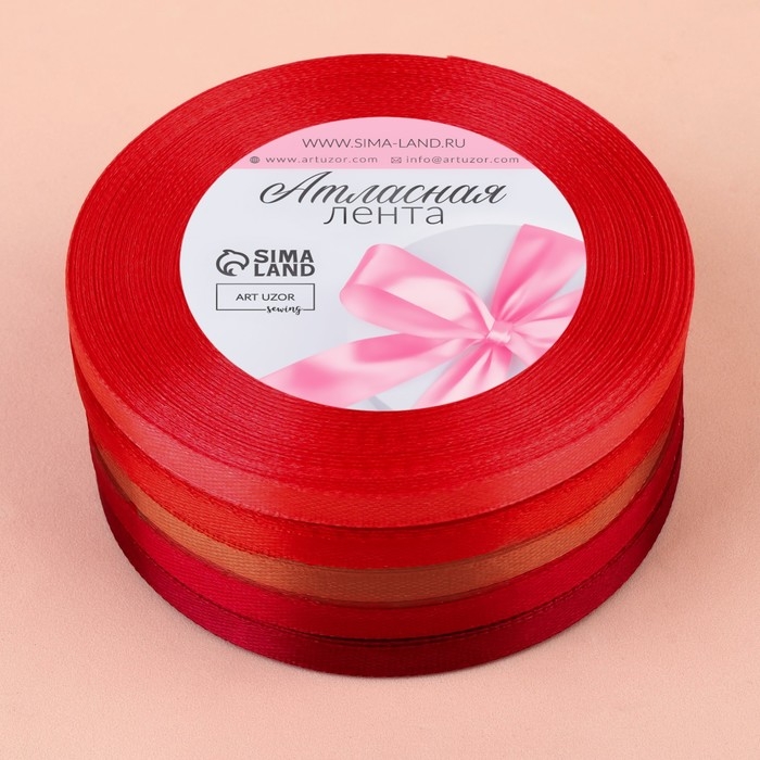 Набор атласных лент, 5 шт, размер 1 ленты: 6 мм × 23 ± 1 м, цвет красный спектр Набор атласных лент, 5 шт, размер 1 ленты: 6 мм × 23 ± 1 м, цвет красный спектр