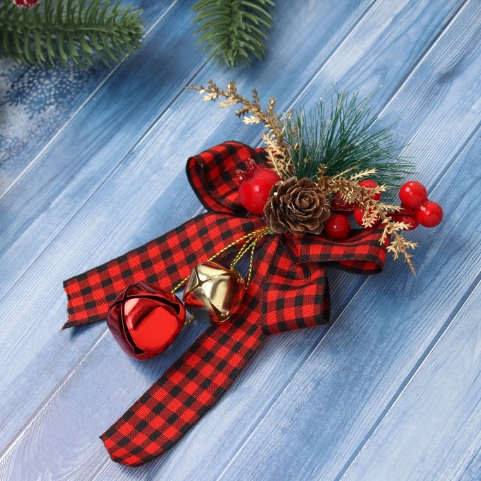 Украшение ёлочное Украшение ёлочное "Новогодний стиль" бант клетка, 12х9 см, красный