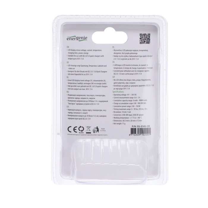 USB тестер Energenie EG-EMU-03, до 30V/5A, QC 2.0 и 3.0, черный USB тестер Energenie EG-EMU-03, до 30V/5A, QC 2.0 и 3.0, черный