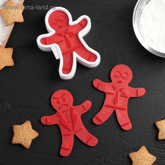 Форма для печенья с 3-мя печатями двухсторонними и прессом Доляна «Пряничный человечек», 13×11×3,5 см, цвет МИКС Форма для печенья с 3-мя печатями двухсторонними и прессом Доляна «Пряничный человечек», 13×11×3,5 см, цвет МИКС