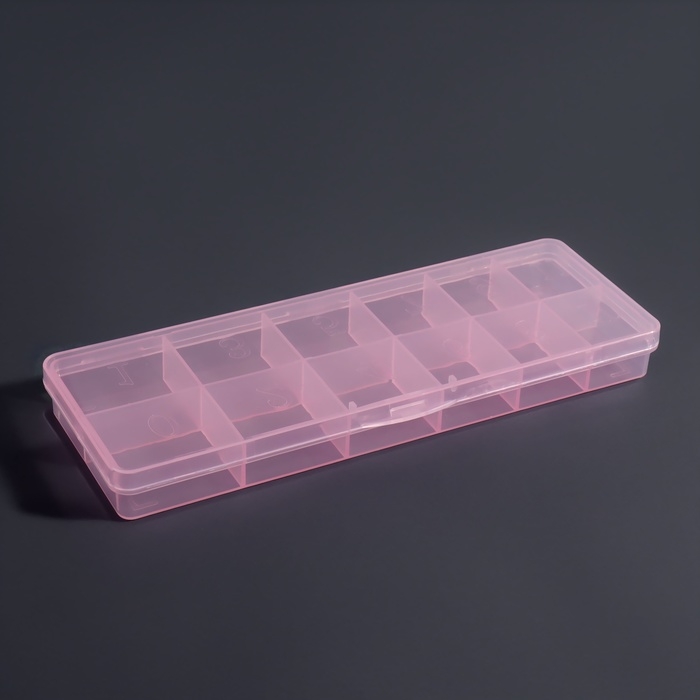 Органайзер для декора, 12 секций, размер 18,4 × 6,7 × 2 см, цвет прозрачный/розовый Органайзер для декора, 12 секций, размер 18,4 × 6,7 × 2 см, цвет прозрачный/розовый