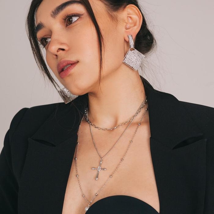 Кулон «Цепь» крест с жемчугом, цвет белый в серебре, L=60 см Кулон «Цепь» крест с жемчугом, цвет белый в серебре, L=60 см