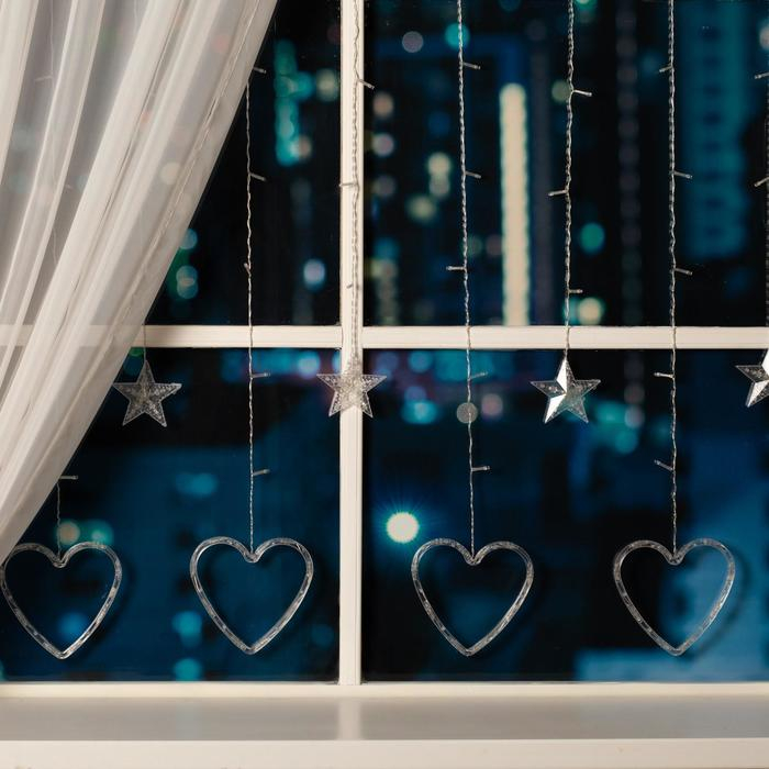 Гирлянда «Бахрома» 2.4 × 0.9 м с насадками «Сердце», IP20, прозрачная нить, 186 LED, свечение мульти, 8 режимов, 220 В Гирлянда «Бахрома» 2.4 × 0.9 м с насадками «Сердце», IP20, прозрачная нить, 186 LED, свечение мульти, 8 режимов, 220 В