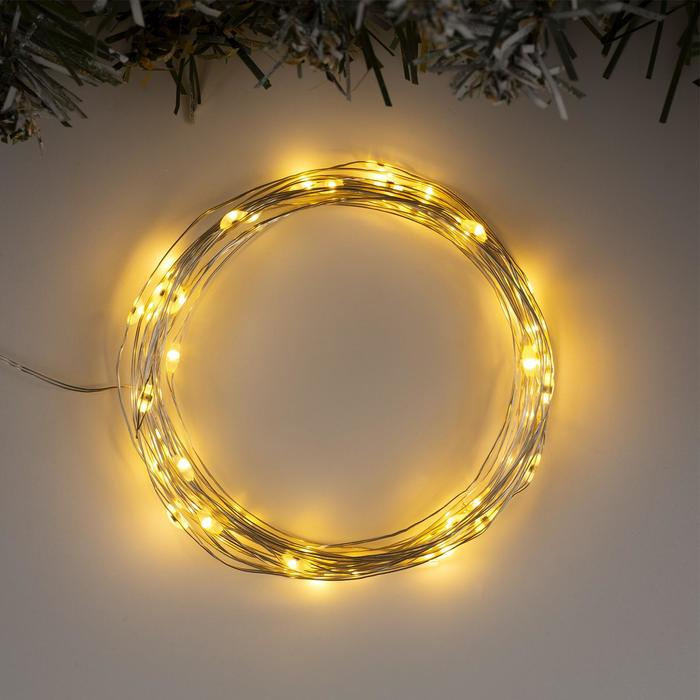 Гирлянда «Нить» 5 м роса, IP20, серебристая нить, 50 LED, 2 режима, батарейки AAх3 (нет в комплекте), свечение тёплое белое / мульти Гирлянда «Нить» 5 м роса, IP20, серебристая нить, 50 LED, 2 режима, батарейки AAх3 (нет в комплекте), свечение тёплое белое / мульти