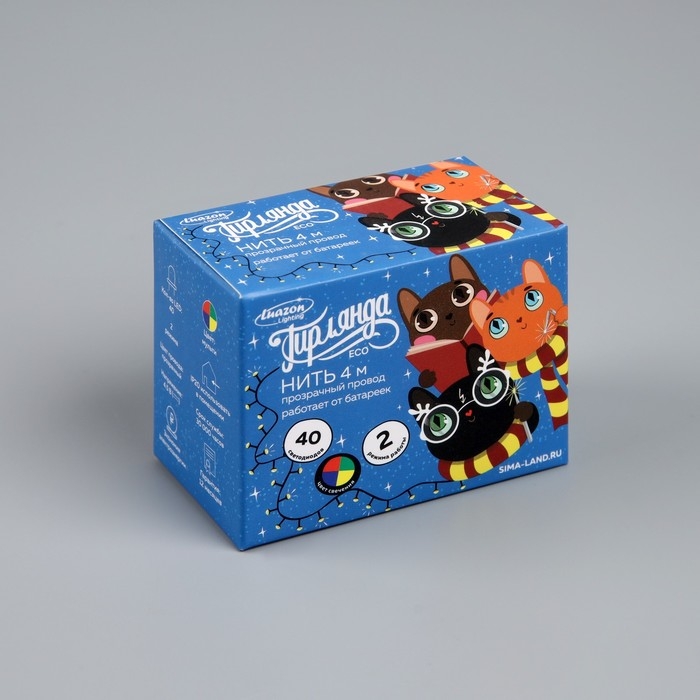 Гирлянда «Нить» 4 м, IP20, прозрачная нить, 40 LED, 2 режима, батарейки AAх3 (нет в комплекте), свечение мульти Гирлянда «Нить» 4 м, IP20, прозрачная нить, 40 LED, 2 режима, батарейки AAх3 (нет в комплекте), свечение мульти