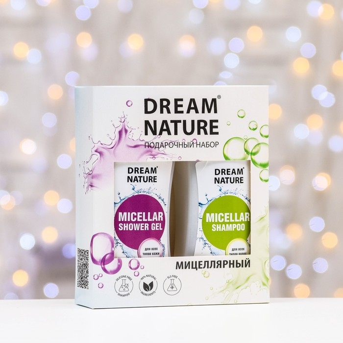 Подарочный набор косметики мицеллярный DreamNature:шампунь для волос, 250 мл+ гель для душа, 250 мл Подарочный набор косметики мицеллярный DreamNature:шампунь для волос, 250 мл+ гель для душа, 250 мл