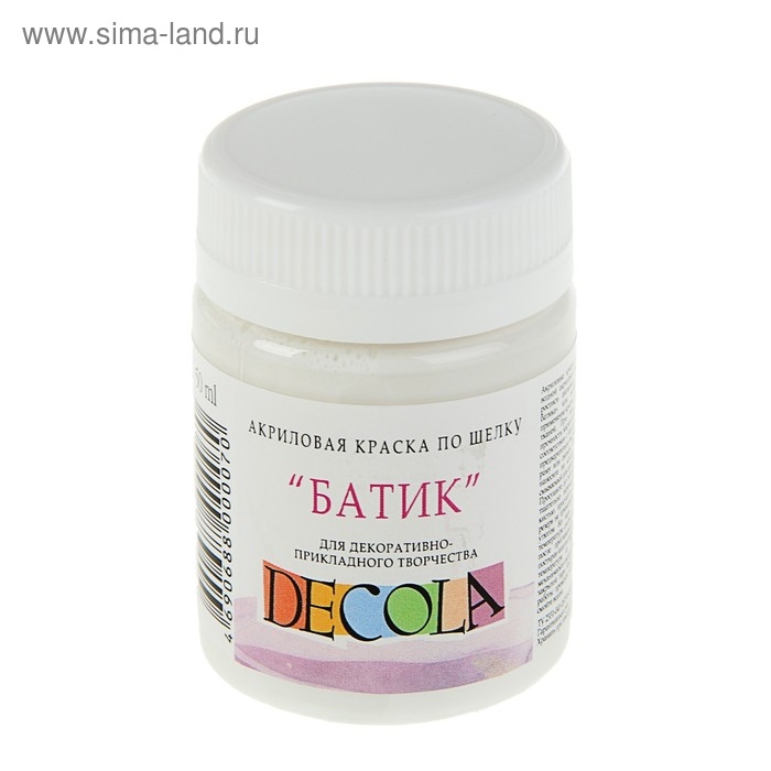 Краска по шелку  Краска по шелку "Батик", банка 50 мл, ЗХК Decola, Белая 4428104 (акриловая на водной основе)