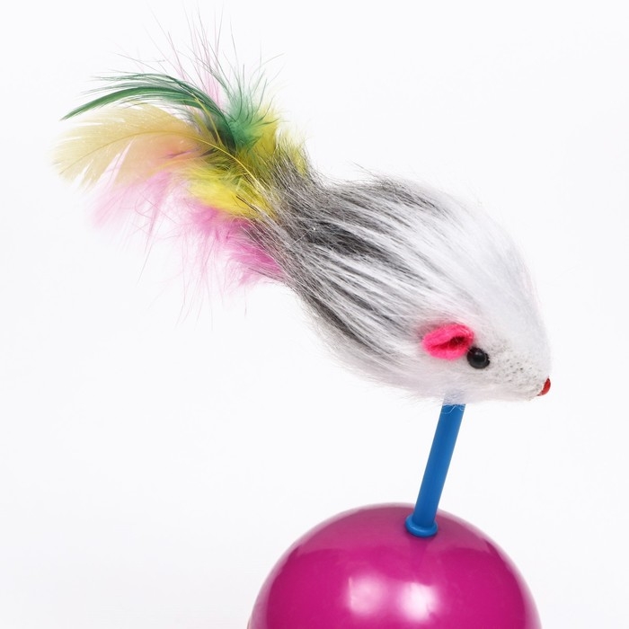 Мышь-неваляшка из искусственного меха на шаре, 11 х 6 см фиолетовый/оранжевый Мышь-неваляшка из искусственного меха на шаре, 11 х 6 см фиолетовый/оранжевый