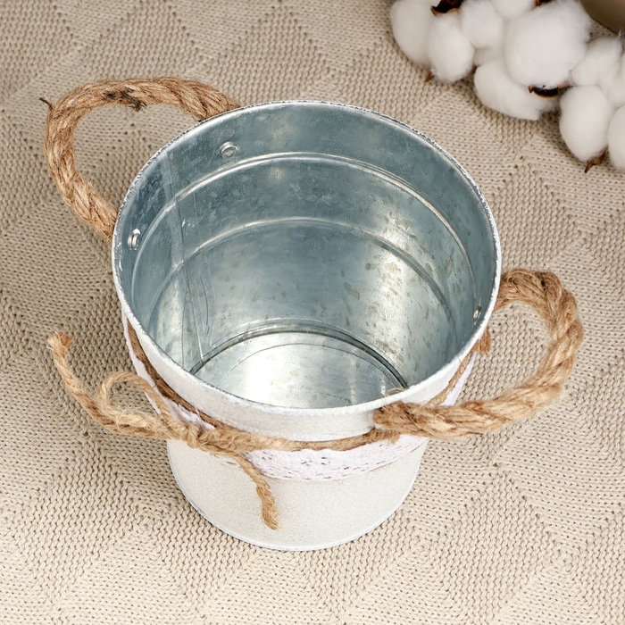 Кашпо  Кашпо "Ведерко Линдберг" белое с ручками, 13х13х12см