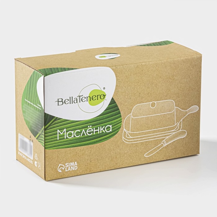 Маслёнка фарфоровая на деревянной подставке с ножом BellaTenero, 330 мл, цвет белый Маслёнка фарфоровая на деревянной подставке с ножом BellaTenero, 330 мл, цвет белый