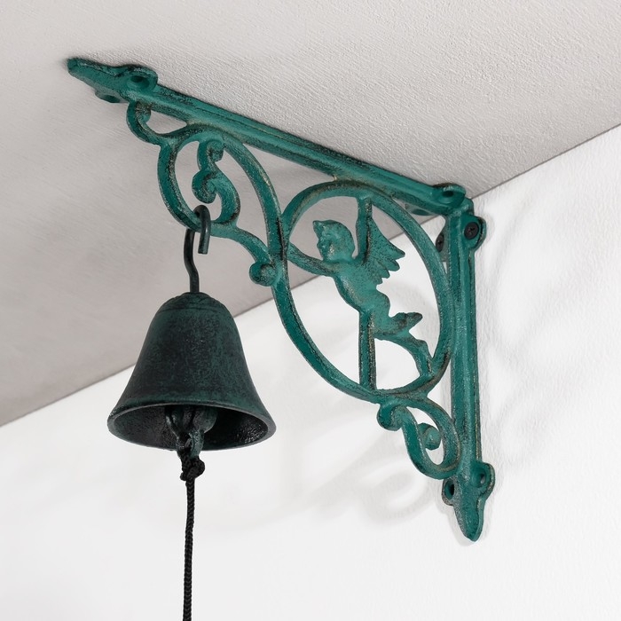 Колокол сувенирный чугун  Колокол сувенирный чугун "Ангелочек в круге" зелёный 22х7х16,2 см