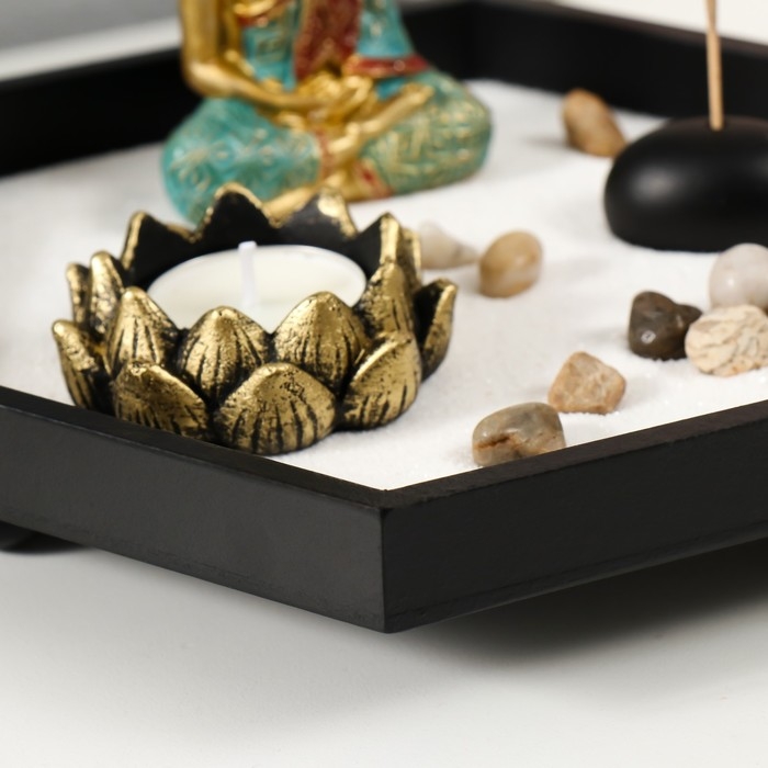 Сад камней Дзен  Сад камней Дзен "Будда и лотос" песок+аромапалочки+свеча 22х19х10 см