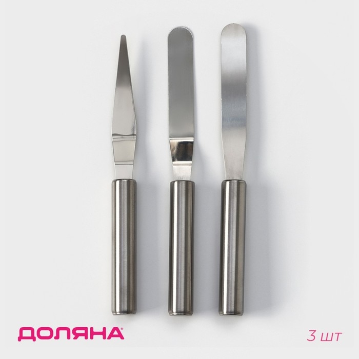 Набор лопаток - палеток кондитерских Доляна, 3 шт, 22×8×1,5 см, цвет серебристый Набор лопаток - палеток кондитерских Доляна, 3 шт, 22×8×1,5 см, цвет серебристый