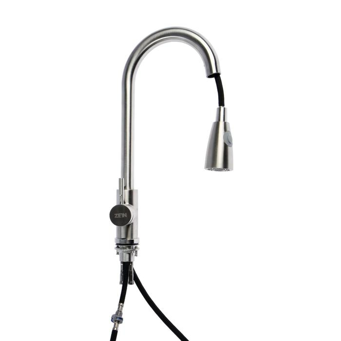 Смеситель для кухни ZEIN Z1752, нержавеющая сталь, с выдвижной лейкой, 2 режима, цвет сатин Смеситель для кухни ZEIN Z1752, нержавеющая сталь, с выдвижной лейкой, 2 режима, цвет сатин