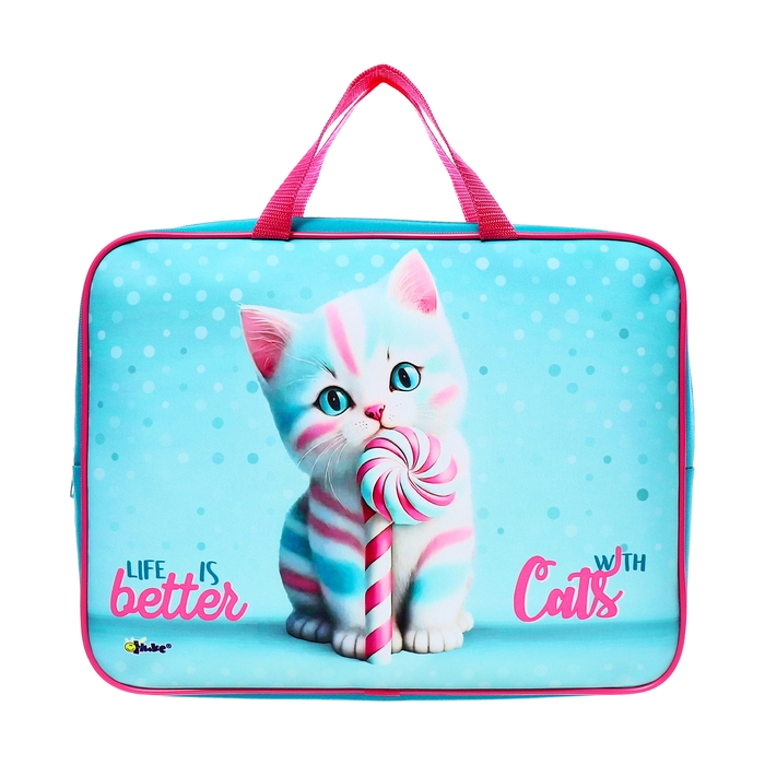 Папка с ручками текстильная А4, 350 х 265 x 75 мм, ПМД 4-20 Папка с ручками текстильная А4, 350 х 265 x 75 мм, ПМД 4-20 "Котик Карамелька"