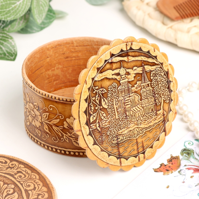 Шкатулка  Шкатулка "Деревянная церковь" , 80 х 40 мм, береста