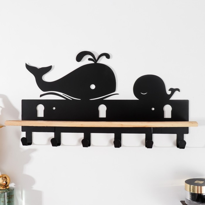 Крючки декоративные металл Крючки декоративные металл "Кит и китёнок" чёрный 22х9,5х37 см