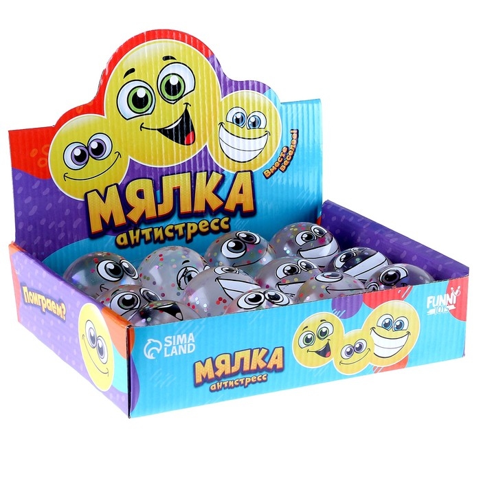 Антистресс сквиш мялка «Смайлики» блестки,с жидкостью, микс, в шоубоксе Антистресс сквиш мялка «Смайлики» блестки,с жидкостью, микс, в шоубоксе