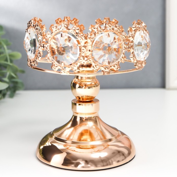 Подсвечник металл на 1 свечу  Подсвечник металл на 1 свечу "Кристаллы - Тиара" золото 15х12х12 см