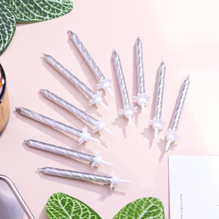 Свечи в торт  Свечи в торт "Спираль", 6 см, серебряные, набор 10 штук