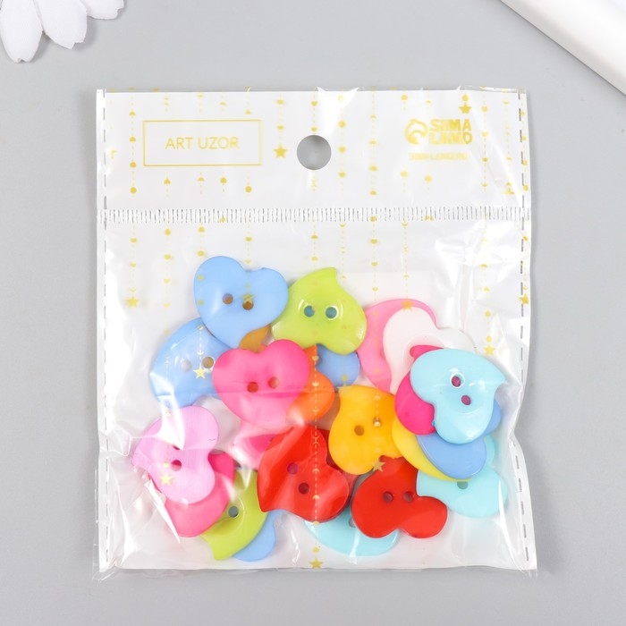 Набор пуговиц декоративные пластик "Сердечки цветные" (набор 24 шт)  2,2х2,2 см