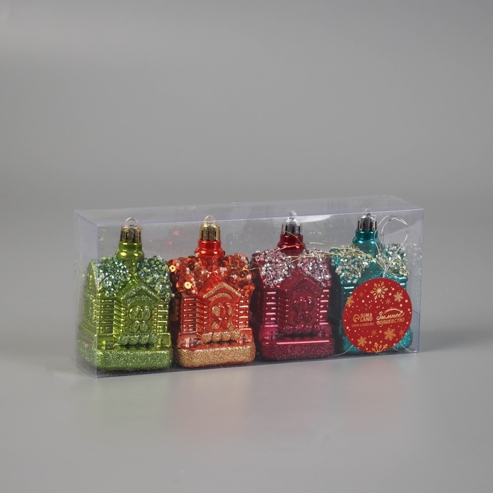 Украшение ёлочное Украшение ёлочное "Сказочный домик" (набор 4 шт) 8х4,5 см, микс